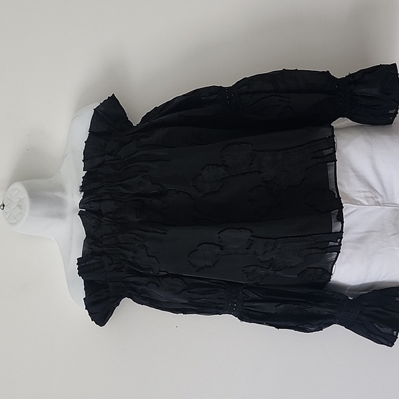 Alexis Raza Off Shoulder diaphanous organza Black top Size Small - Picture 9 of 16